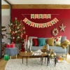 Cross-border Christmas happy banner, interior decoration, linen Christmas wall banner decoration, Christmas party decoration Specification image